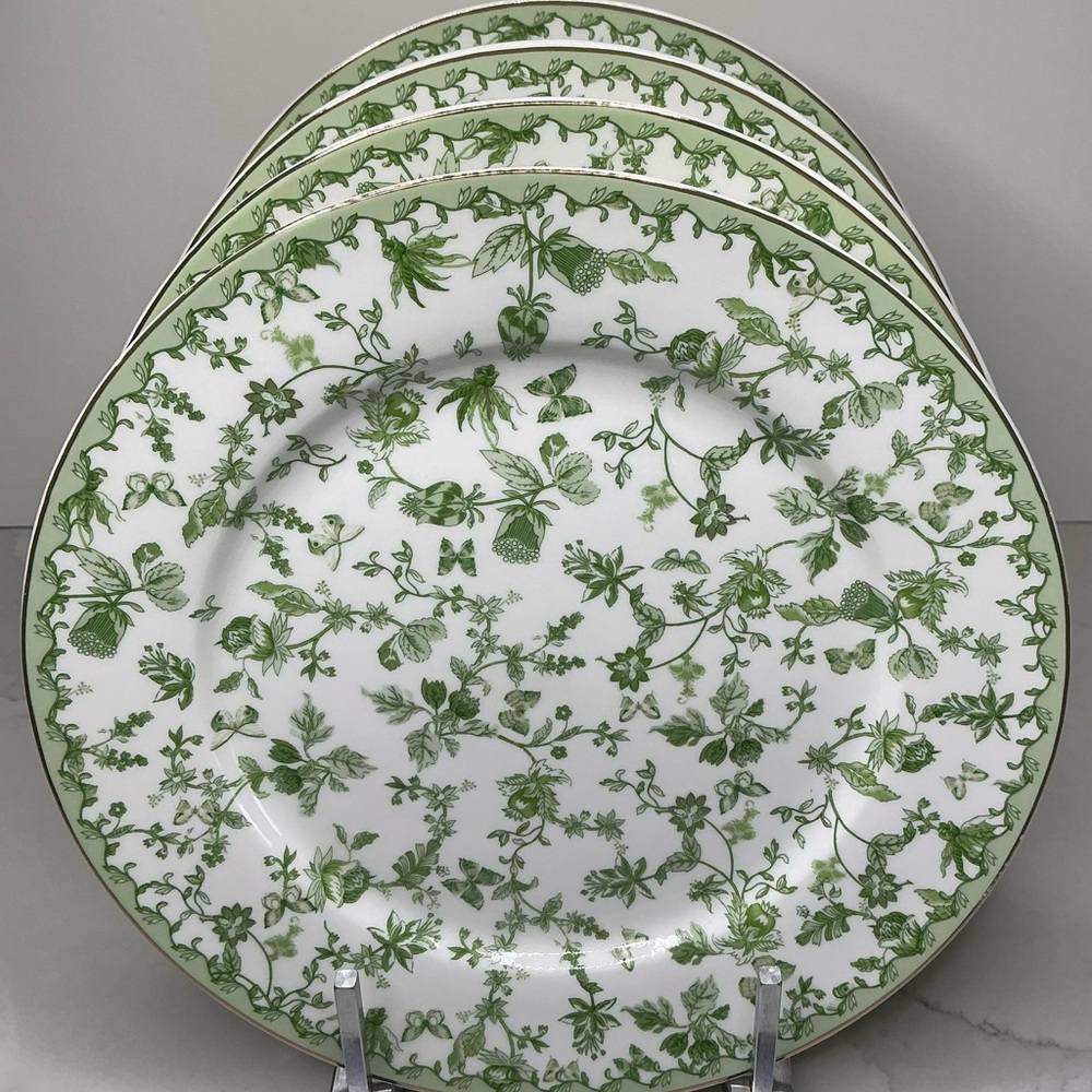 4 Grace Teaware Dinner Plates 10" Green Floral, Butterfly New